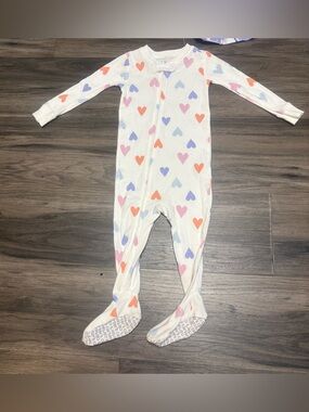 Carter's White Footed One-Piece with Purple Pink and Coral Hearts